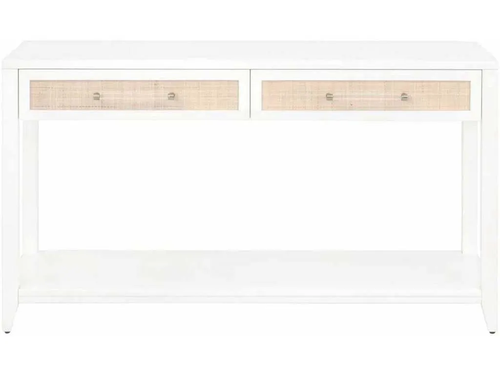 Essentials For Living 6145.WHT/NAT  Holland 2 Drawer Console Table in Matte White Natural Rattan