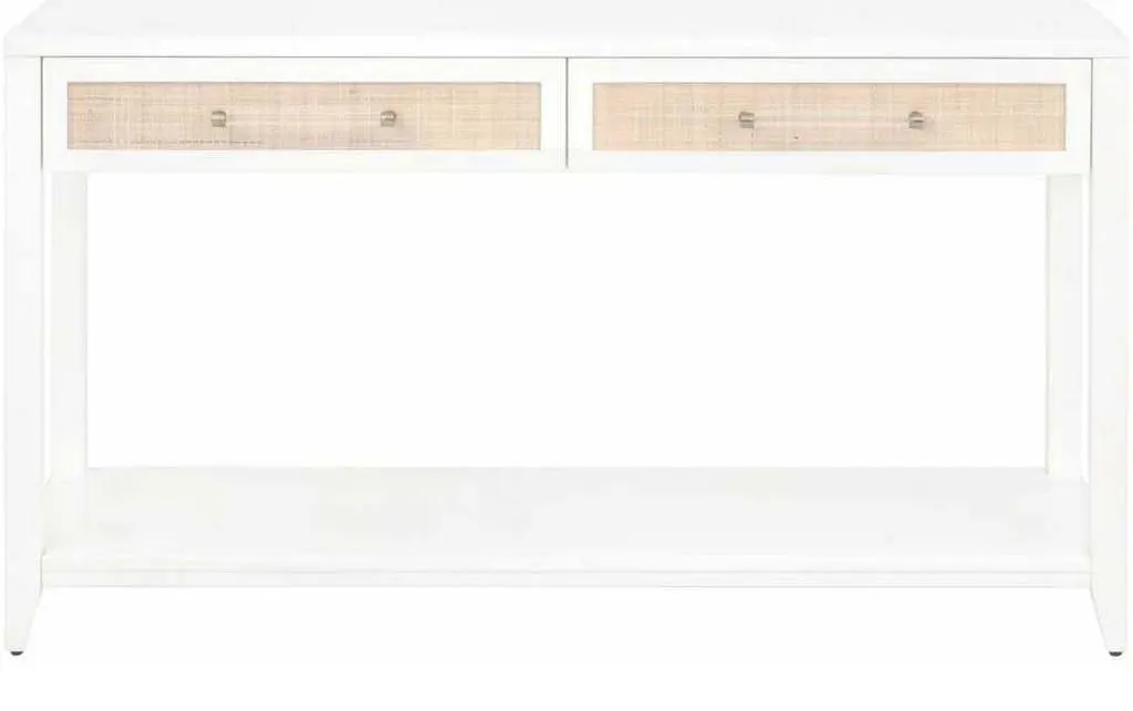 Essentials For Living 6145.WHT/NAT Holland 2 Drawer Console Table in Matte White Natural Rattan Essentials For Living 6145.WHT/NAT Holland 2 Drawer Console Table in Matte White Natural Rattan