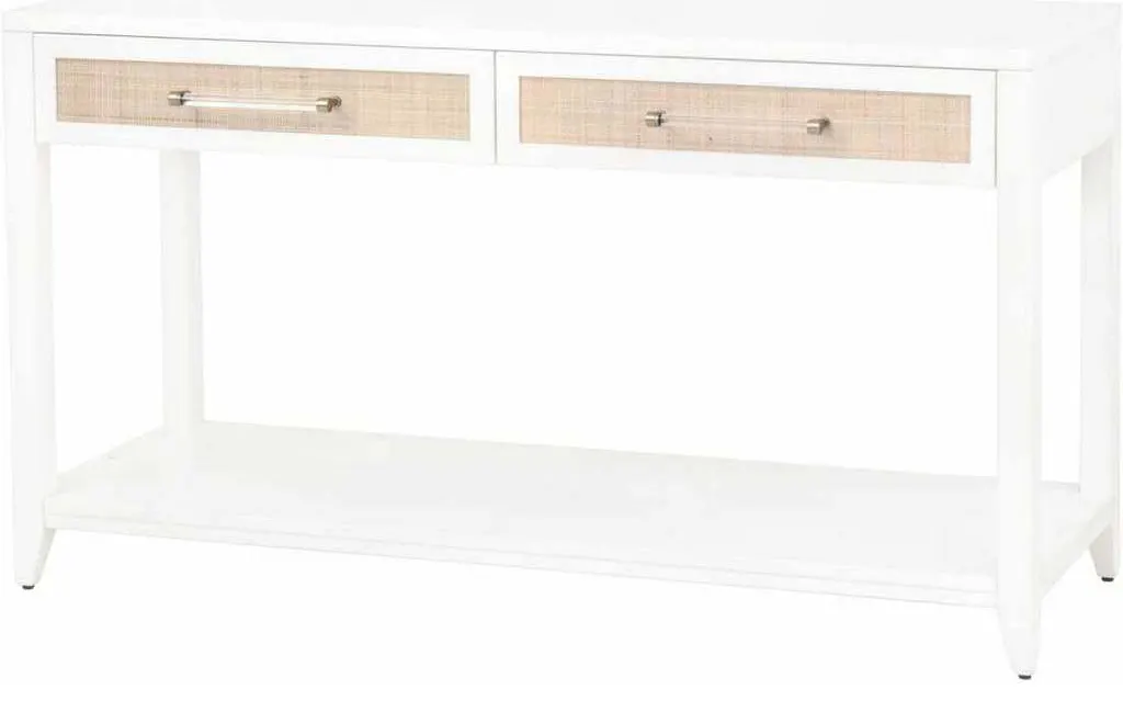 Essentials For Living 6145.WHT/NAT Holland 2 Drawer Console Table in Matte White Natural Rattan Essentials For Living 6145.WHT/NAT Holland 2 Drawer Console Table in Matte White Natural Rattan