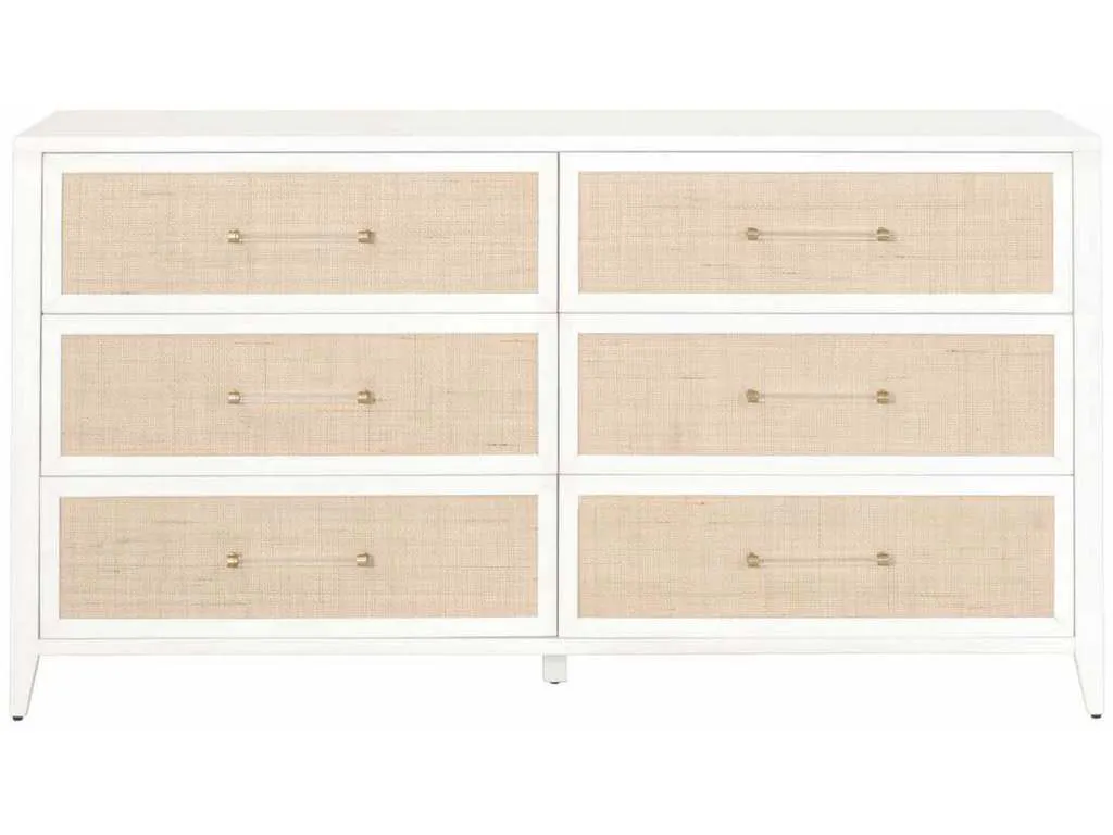 Essentials for Living 6148.WHT/NAT  Holland 6 Drawer Double Dresser in Matte White Natural Rattan