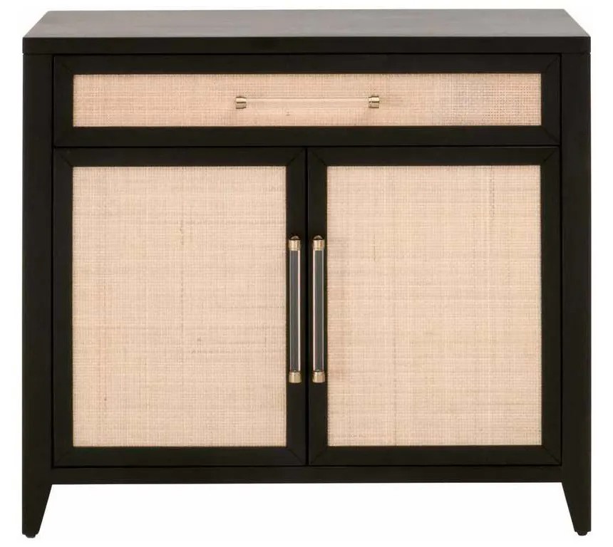 Essentials for Living 6146.B-BLK/NAT Holland Media Chest in Brushed Black Acacia Natural Rattan Essentials for Living 6146.B-BLK/NAT Holland Media Chest in Brushed Black Acacia Natural Rattan