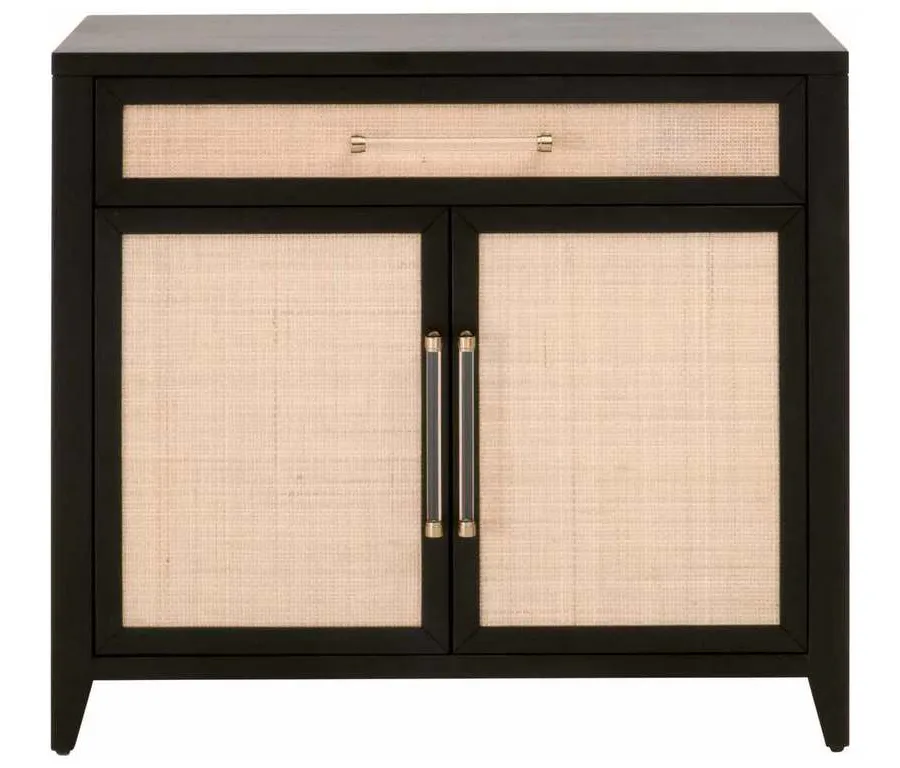 Essentials for Living 6146.B-BLK/NAT Holland Media Chest in Brushed Black Acacia Natural Rattan Essentials for Living 6146.B-BLK/NAT Holland Media Chest in Brushed Black Acacia Natural Rattan