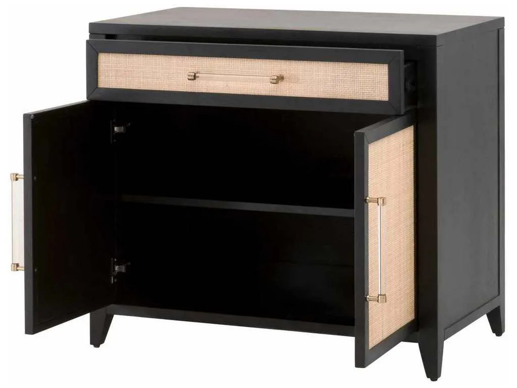 Essentials for Living 6146.B-BLK/NAT Holland Media Chest in Brushed Black Acacia Natural Rattan Essentials for Living 6146.B-BLK/NAT Holland Media Chest in Brushed Black Acacia Natural Rattan