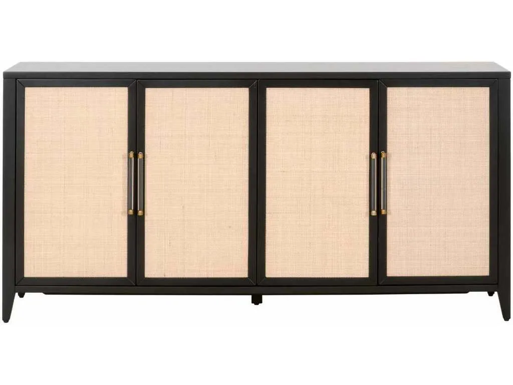 Essentials for Living 6142.B-BLK/NAT  Holland Media Sideboard in Brushed Black Acacia Natural Rattan