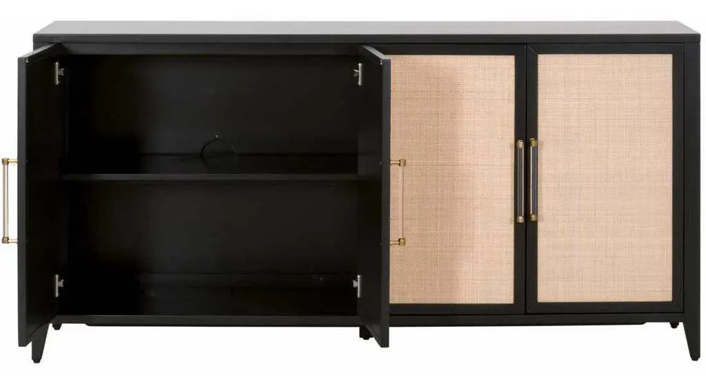 Essentials for Living 6142.B-BLK/NAT Holland Media Sideboard in Brushed Black Acacia Natural Rattan Essentials for Living 6142.B-BLK/NAT Holland Media Sideboard in Brushed Black Acacia Natural Rattan