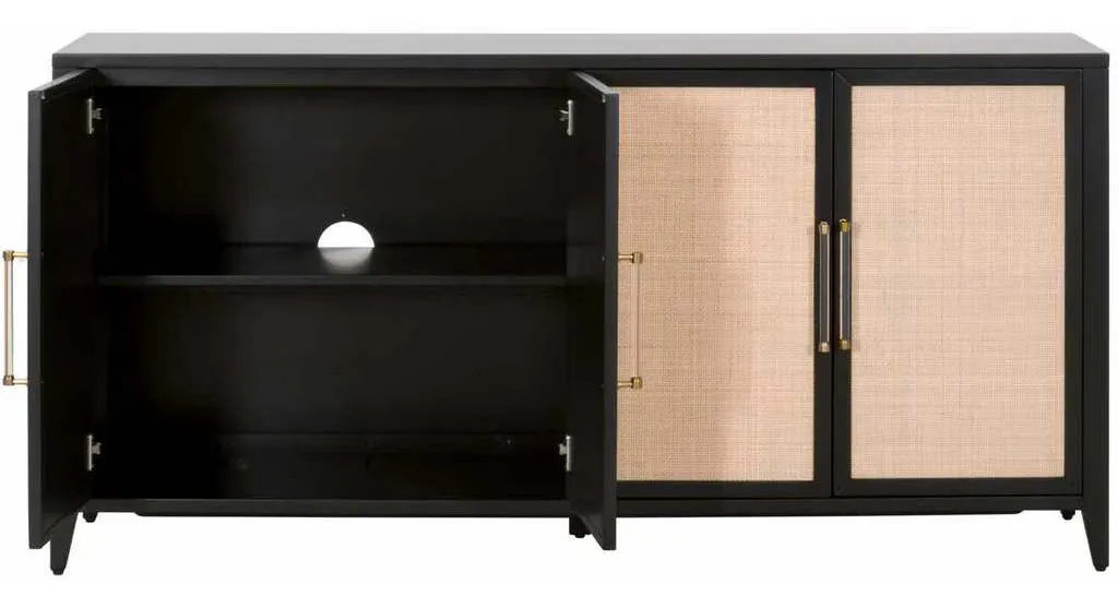 Essentials for Living 6142.B-BLK/NAT Holland Media Sideboard in Brushed Black Acacia Natural Rattan Essentials for Living 6142.B-BLK/NAT Holland Media Sideboard in Brushed Black Acacia Natural Rattan