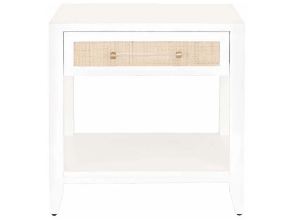 Essentials For Living 6144.WHT/NAT  Holland 1 Drawer Side Table in Matte White Natural Rattan