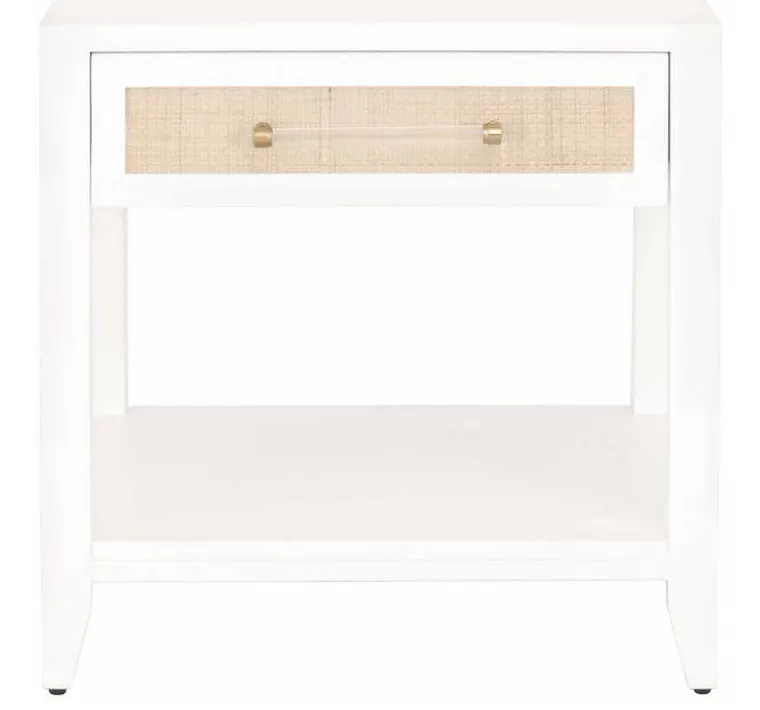 Essentials For Living 6144.WHT/NAT Holland 1 Drawer Side Table in Matte White Natural Rattan Essentials For Living 6144.WHT/NAT Holland 1 Drawer Side Table in Matte White Natural Rattan