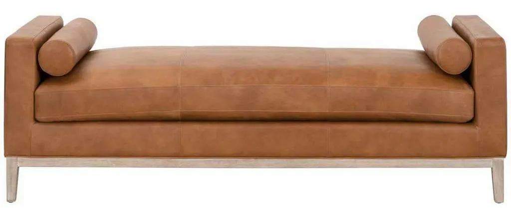 Essentials for Living 6701.WHBRN/NG Keaton Daybed in Whiskey Brown Top Grain Leather Natural Gray Oak Essentials for Living 6701.WHBRN/NG Keaton Daybed in Whiskey Brown Top Grain Leather Natural Gray Oak