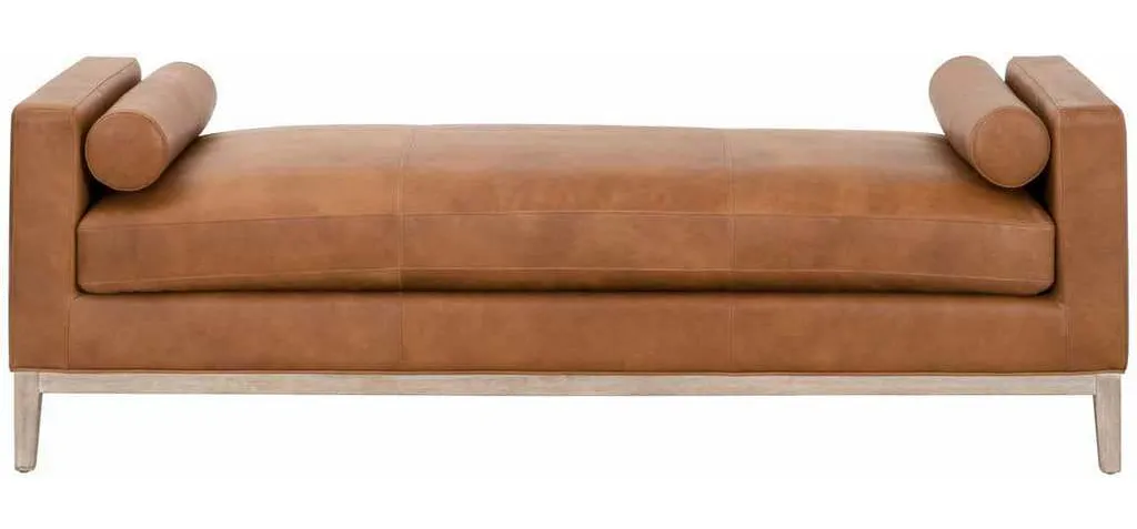 Essentials for Living 6701.WHBRN/NG Keaton Daybed in Whiskey Brown Top Grain Leather Natural Gray Oak Essentials for Living 6701.WHBRN/NG Keaton Daybed in Whiskey Brown Top Grain Leather Natural Gray Oak