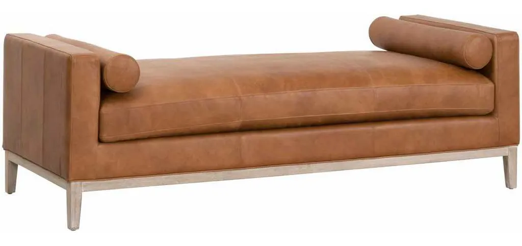 Essentials for Living 6701.WHBRN/NG Keaton Daybed in Whiskey Brown Top Grain Leather Natural Gray Oak Essentials for Living 6701.WHBRN/NG Keaton Daybed in Whiskey Brown Top Grain Leather Natural Gray Oak