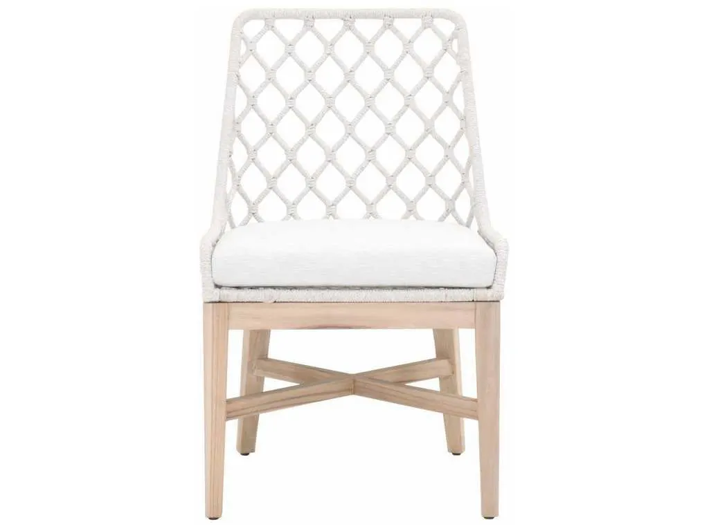 Essentials For Living 6803.WHT/WHT/GT  Lattis Outdoor Dining Chair in White Speckle Flat Rope Performance White Speckle Gray Teak