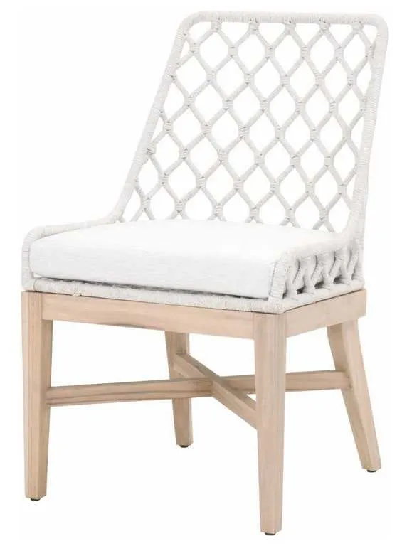 Essentials For Living 6803.WHT/WHT/GT Lattis Outdoor Dining Chair in White Speckle Flat Rope Performance White Speckle Gray Teak Essentials For Living 6803.WHT/WHT/GT Lattis Outdoor Dining Chair in White Speckle Flat Rope Performance White Speckle Gray Teak