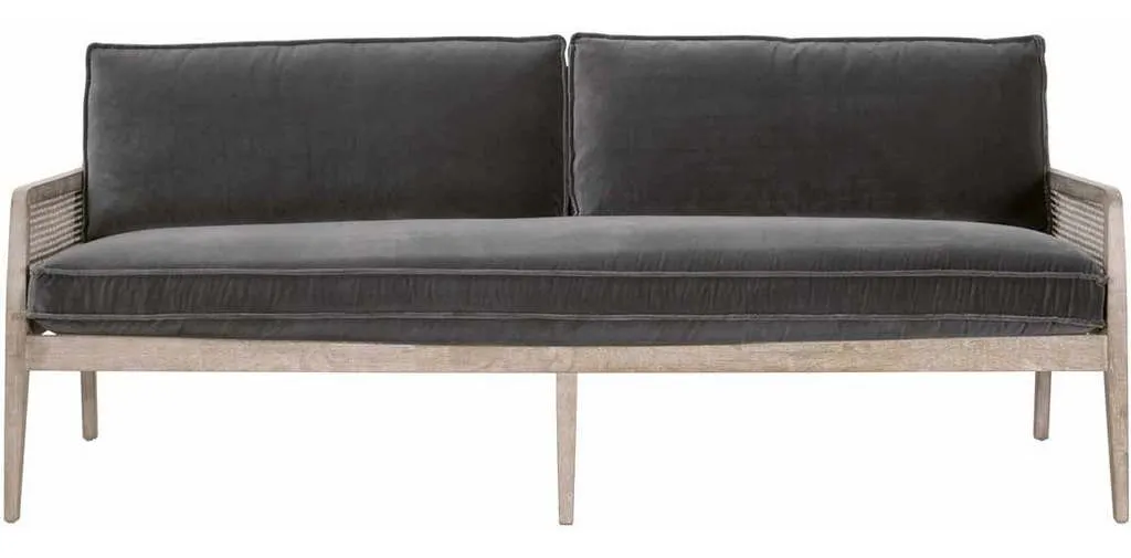 Essentials for Living 6649-3.DDOV/NG Leone 84 inch Settee in Dark Dove Velvet Natural Gray Oak Cane Essentials for Living 6649-3.DDOV/NG Leone 84 inch Settee in Dark Dove Velvet Natural Gray Oak Cane