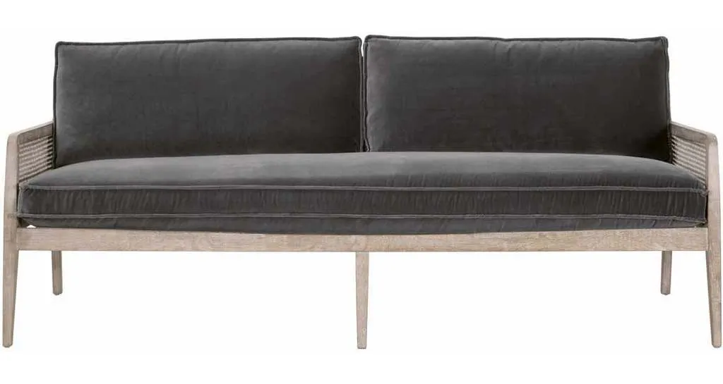 Essentials for Living 6649-3.DDOV/NG Leone 84 inch Settee in Dark Dove Velvet Natural Gray Oak Cane Essentials for Living 6649-3.DDOV/NG Leone 84 inch Settee in Dark Dove Velvet Natural Gray Oak Cane