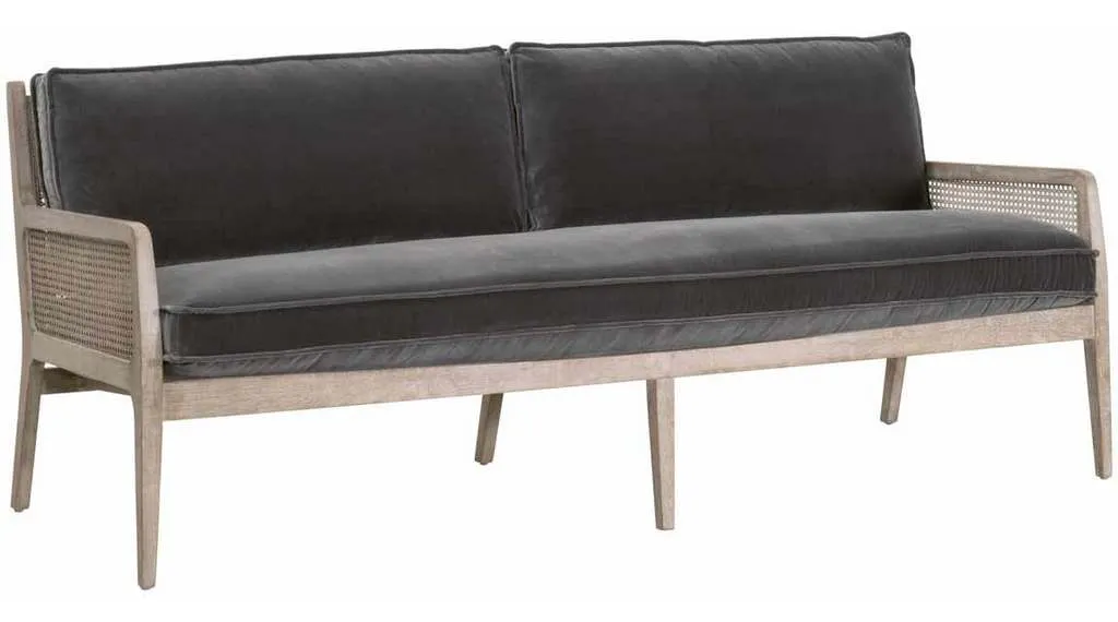 Essentials for Living 6649-3.DDOV/NG Leone 84 inch Settee in Dark Dove Velvet Natural Gray Oak Cane Essentials for Living 6649-3.DDOV/NG Leone 84 inch Settee in Dark Dove Velvet Natural Gray Oak Cane