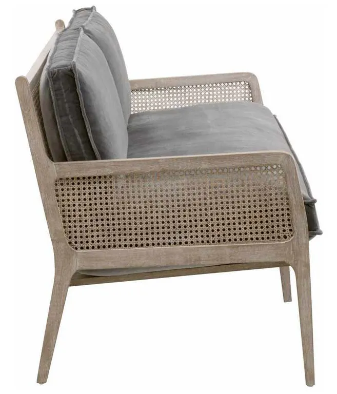 Essentials for Living 6649-3.DDOV/NG Leone 84 inch Settee in Dark Dove Velvet Natural Gray Oak Cane Essentials for Living 6649-3.DDOV/NG Leone 84 inch Settee in Dark Dove Velvet Natural Gray Oak Cane