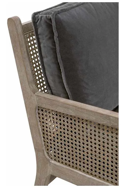 Essentials for Living 6649-3.DDOV/NG Leone 84 inch Settee in Dark Dove Velvet Natural Gray Oak Cane Essentials for Living 6649-3.DDOV/NG Leone 84 inch Settee in Dark Dove Velvet Natural Gray Oak Cane