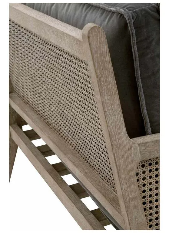 Essentials for Living 6649-3.DDOV/NG Leone 84 inch Settee in Dark Dove Velvet Natural Gray Oak Cane Essentials for Living 6649-3.DDOV/NG Leone 84 inch Settee in Dark Dove Velvet Natural Gray Oak Cane
