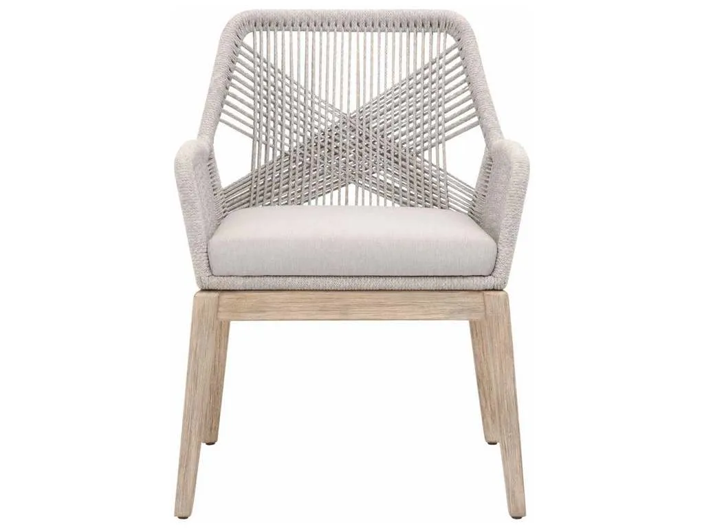 Essentials for Living 6809KD.WTA/FPUM/NG  Loom Arm Chair in Taupe and White Flat Rope Performance Pumice Natural Gray Mahogany