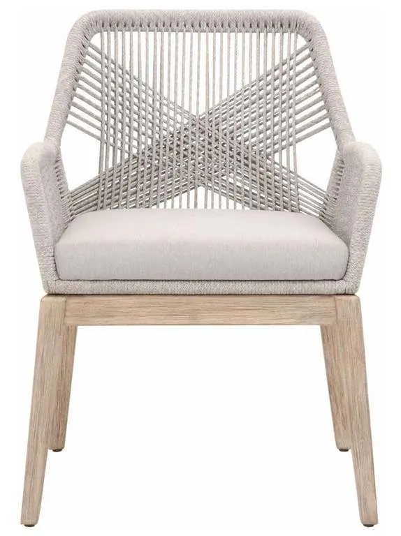 Essentials for Living 6809KD.WTA/FPUM/NG Loom Arm Chair in Taupe and White Flat Rope Performance Pumice Natural Gray Mahogany Essentials for Living 6809KD.WTA/FPUM/NG Loom Arm Chair in Taupe and White Flat Rope Performance Pumice Natural Gray Mahogany