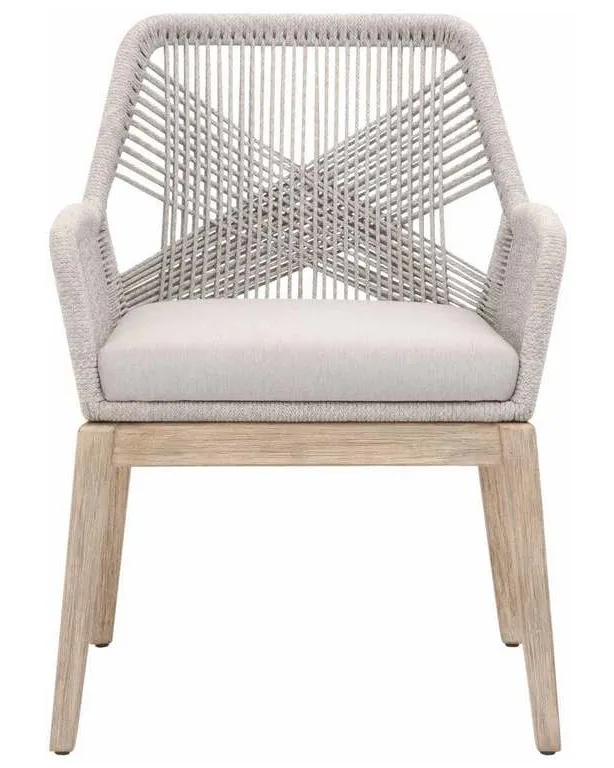 Essentials for Living 6809KD.WTA/FPUM/NG Loom Arm Chair in Taupe and White Flat Rope Performance Pumice Natural Gray Mahogany Essentials for Living 6809KD.WTA/FPUM/NG Loom Arm Chair in Taupe and White Flat Rope Performance Pumice Natural Gray Mahogany