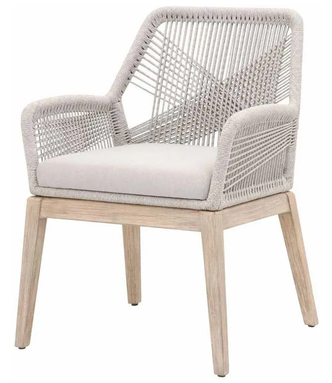 Essentials for Living 6809KD.WTA/FPUM/NG Loom Arm Chair in Taupe and White Flat Rope Performance Pumice Natural Gray Mahogany Essentials for Living 6809KD.WTA/FPUM/NG Loom Arm Chair in Taupe and White Flat Rope Performance Pumice Natural Gray Mahogany