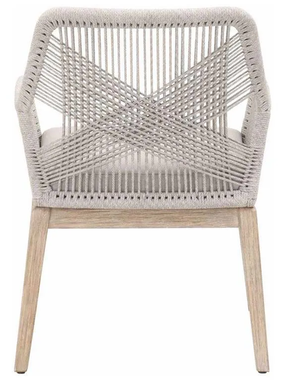 Essentials for Living 6809KD.WTA/FPUM/NG Loom Arm Chair in Taupe and White Flat Rope Performance Pumice Natural Gray Mahogany Essentials for Living 6809KD.WTA/FPUM/NG Loom Arm Chair in Taupe and White Flat Rope Performance Pumice Natural Gray Mahogany