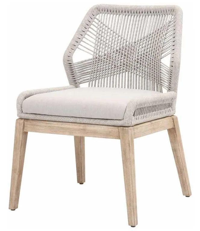 Essentials for Living 6808KD.WTA/FPUM/NG Loom Dining Chair in Taupe and White Flat Rope Performance Pumice Natural Gray Mahogany Essentials for Living 6808KD.WTA/FPUM/NG Loom Dining Chair in Taupe and White Flat Rope Performance Pumice Natural Gray Mahogany