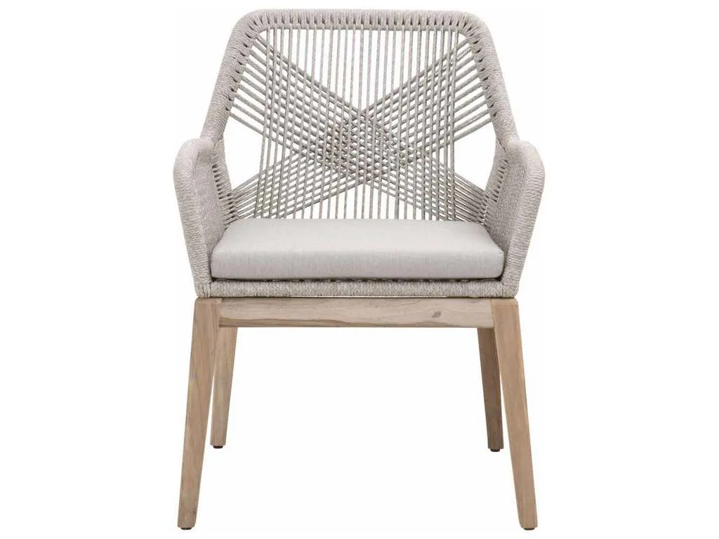Essentials for Living 6809KD.WTA/PUM/GT  Loom Outdoor Arm Chair in Taupe and White Flat Rope Performance Pumice Gray Teak