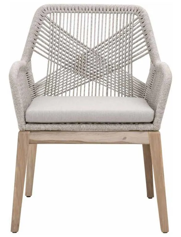 Essentials for Living 6809KD.WTA/PUM/GT Loom Outdoor Arm Chair in Taupe and White Flat Rope Performance Pumice Gray Teak Essentials for Living 6809KD.WTA/PUM/GT Loom Outdoor Arm Chair in Taupe and White Flat Rope Performance Pumice Gray Teak