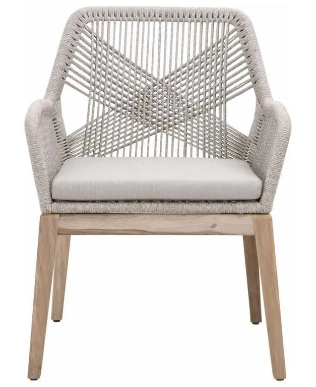 Essentials for Living 6809KD.WTA/PUM/GT Loom Outdoor Arm Chair in Taupe and White Flat Rope Performance Pumice Gray Teak Essentials for Living 6809KD.WTA/PUM/GT Loom Outdoor Arm Chair in Taupe and White Flat Rope Performance Pumice Gray Teak