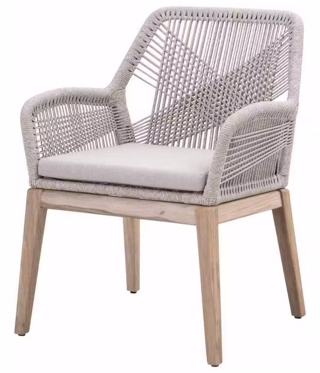 Essentials for Living 6809KD.WTA/PUM/GT Loom Outdoor Arm Chair in Taupe and White Flat Rope Performance Pumice Gray Teak Essentials for Living 6809KD.WTA/PUM/GT Loom Outdoor Arm Chair in Taupe and White Flat Rope Performance Pumice Gray Teak