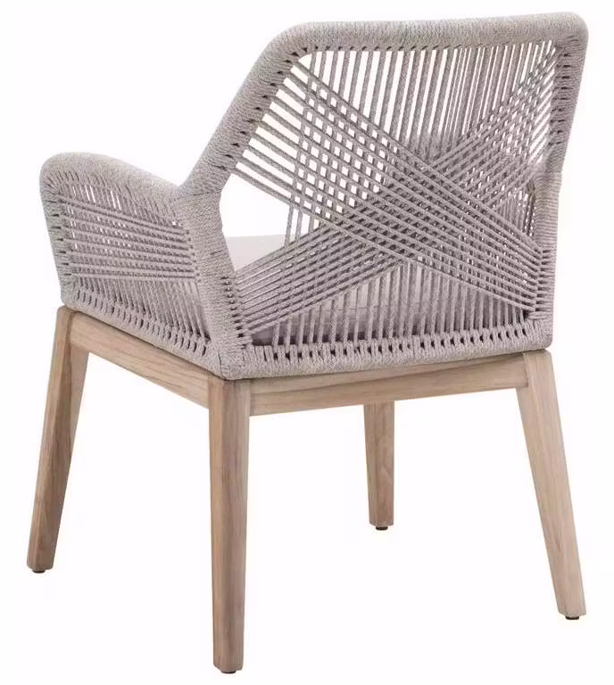 Essentials for Living 6809KD.WTA/PUM/GT Loom Outdoor Arm Chair in Taupe and White Flat Rope Performance Pumice Gray Teak Essentials for Living 6809KD.WTA/PUM/GT Loom Outdoor Arm Chair in Taupe and White Flat Rope Performance Pumice Gray Teak