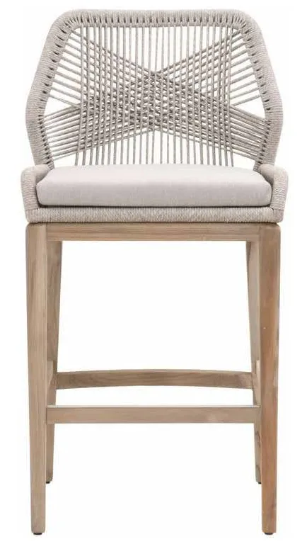 Essentials for Living 6808BS.WTA/PUM/GT Loom Outdoor Barstool in Taupe and White Flat Rope Performance Pumice Gray Teak Essentials for Living 6808BS.WTA/PUM/GT Loom Outdoor Barstool in Taupe and White Flat Rope Performance Pumice Gray Teak