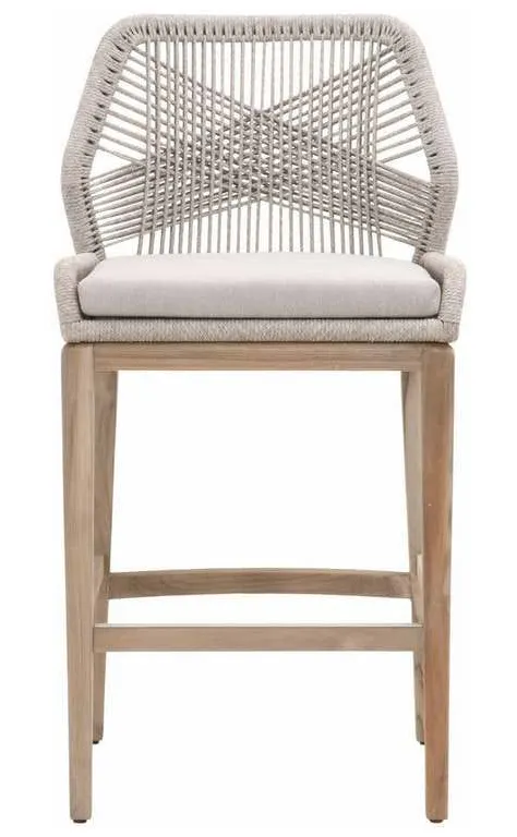 Essentials for Living 6808BS.WTA/PUM/GT Loom Outdoor Barstool in Taupe and White Flat Rope Performance Pumice Gray Teak Essentials for Living 6808BS.WTA/PUM/GT Loom Outdoor Barstool in Taupe and White Flat Rope Performance Pumice Gray Teak