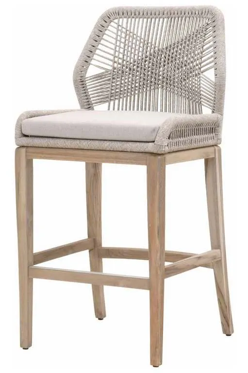 Essentials for Living 6808BS.WTA/PUM/GT Loom Outdoor Barstool in Taupe and White Flat Rope Performance Pumice Gray Teak Essentials for Living 6808BS.WTA/PUM/GT Loom Outdoor Barstool in Taupe and White Flat Rope Performance Pumice Gray Teak