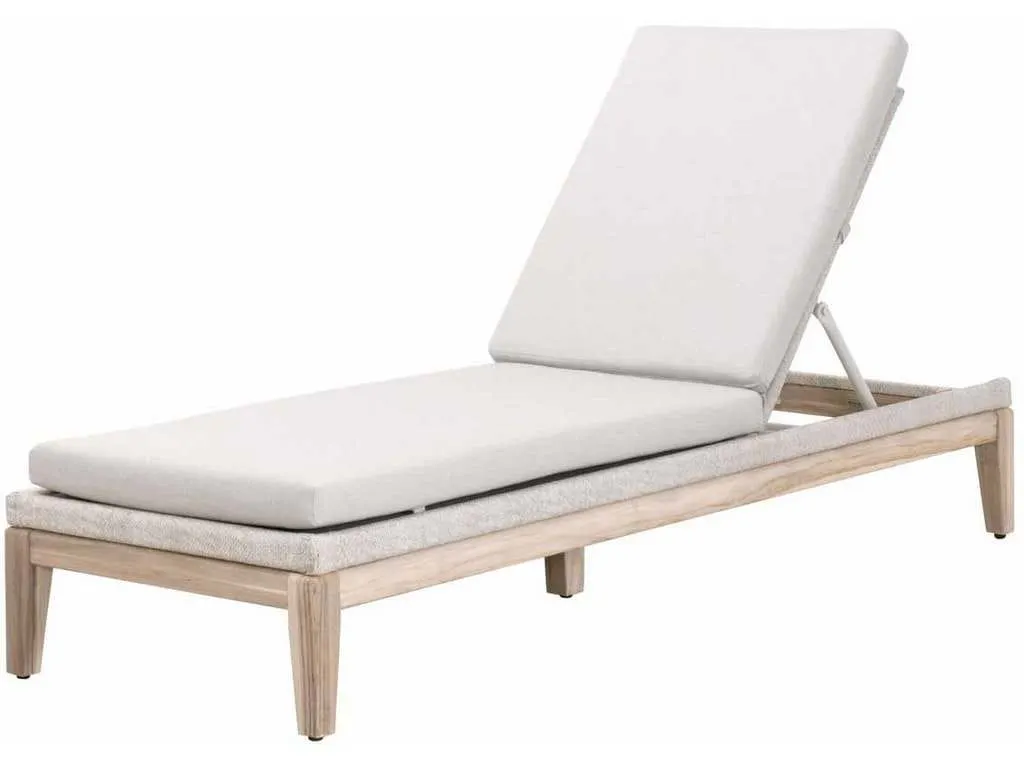 Essentials for Living 6823.WTA/PUM/GT  Loom Outdoor Chaise Lounge in Taupe and White Flat Rope Performance Pumice Gray Teak