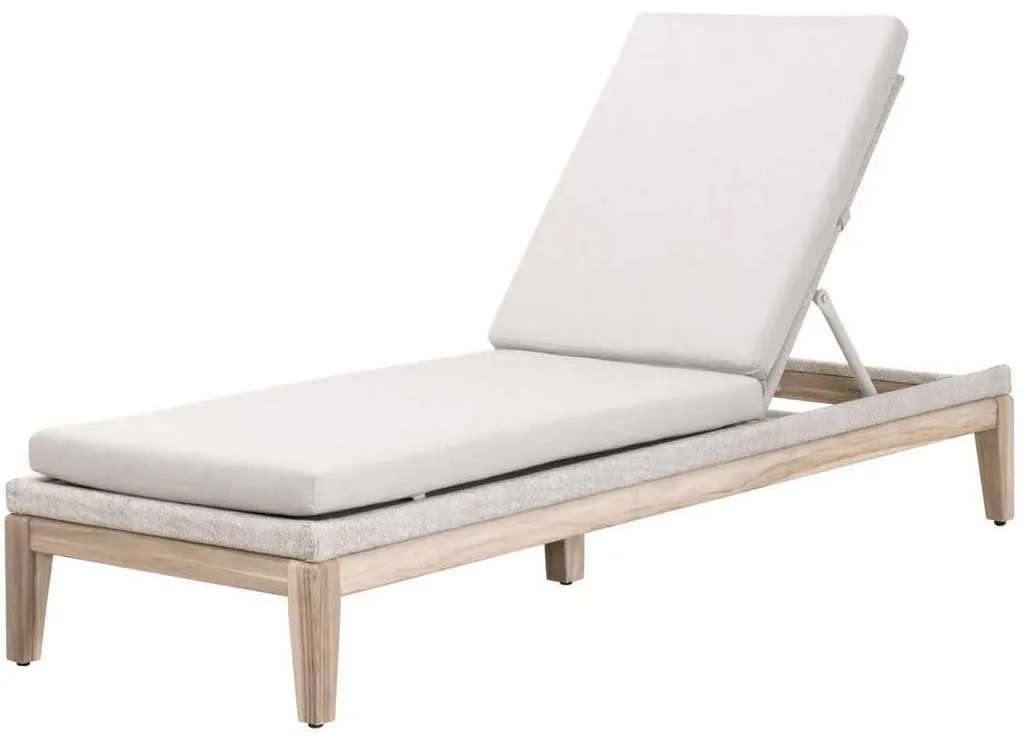 Essentials for Living 6823.WTA/PUM/GT Loom Outdoor Chaise Lounge in Taupe and White Flat Rope Performance Pumice Gray Teak Essentials for Living 6823.WTA/PUM/GT Loom Outdoor Chaise Lounge in Taupe and White Flat Rope Performance Pumice Gray Teak