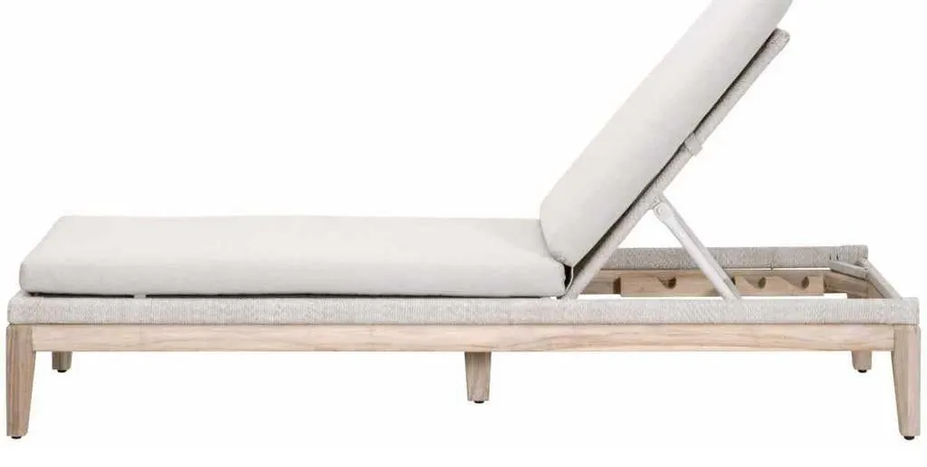 Essentials for Living 6823.WTA/PUM/GT Loom Outdoor Chaise Lounge in Taupe and White Flat Rope Performance Pumice Gray Teak Essentials for Living 6823.WTA/PUM/GT Loom Outdoor Chaise Lounge in Taupe and White Flat Rope Performance Pumice Gray Teak