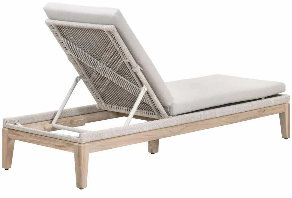 Essentials for Living 6823.WTA/PUM/GT Loom Outdoor Chaise Lounge in Taupe and White Flat Rope Performance Pumice Gray Teak Essentials for Living 6823.WTA/PUM/GT Loom Outdoor Chaise Lounge in Taupe and White Flat Rope Performance Pumice Gray Teak