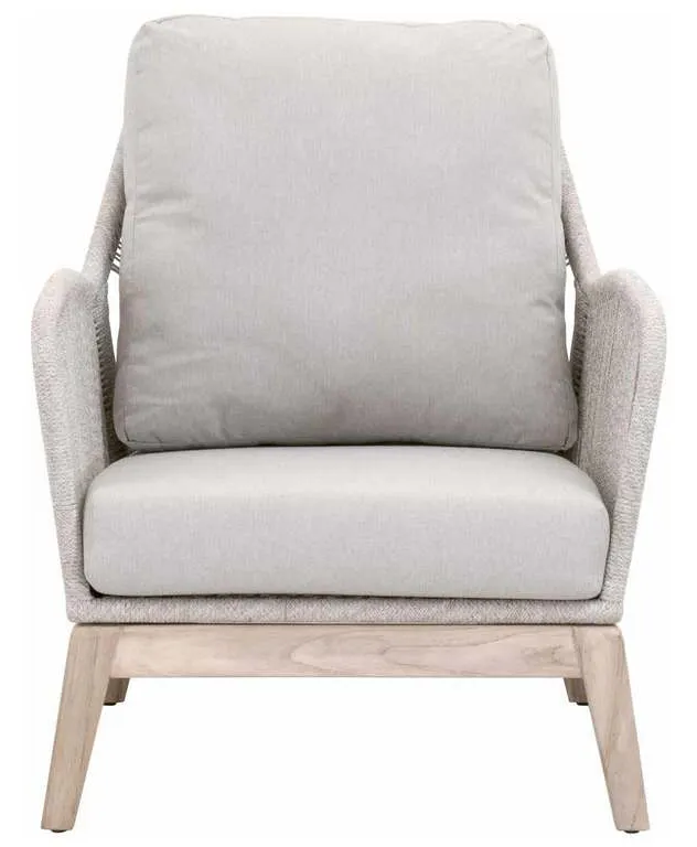 Essentials for Living 6817.WTA/PUM/GT Loom Outdoor Club Chair in Taupe and White Flat Rope Performance Pumice Gray Teak Essentials for Living 6817.WTA/PUM/GT Loom Outdoor Club Chair in Taupe and White Flat Rope Performance Pumice Gray Teak