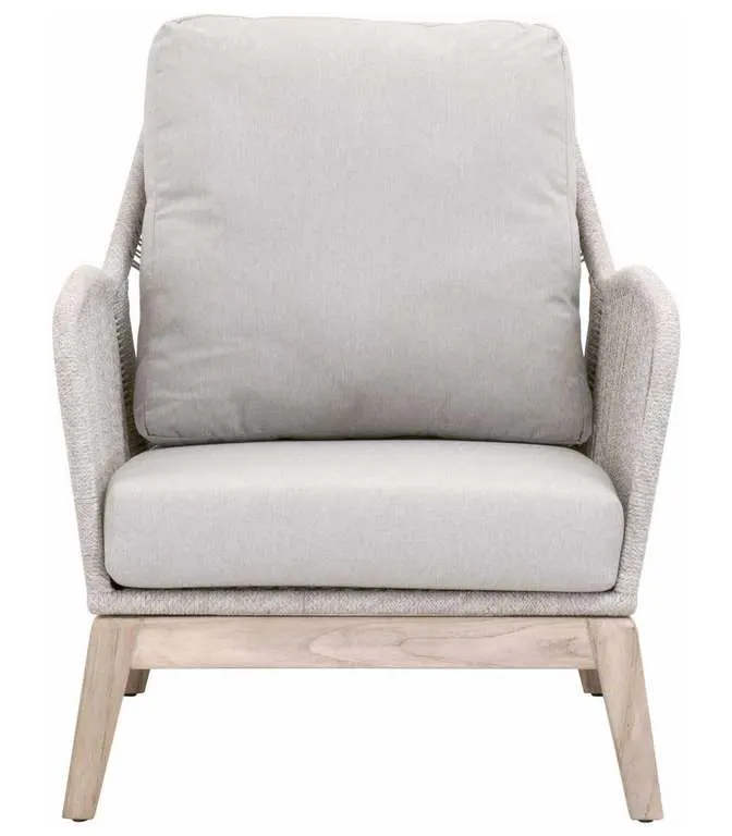 Essentials for Living 6817.WTA/PUM/GT Loom Outdoor Club Chair in Taupe and White Flat Rope Performance Pumice Gray Teak Essentials for Living 6817.WTA/PUM/GT Loom Outdoor Club Chair in Taupe and White Flat Rope Performance Pumice Gray Teak
