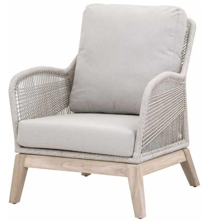 Essentials for Living 6817.WTA/PUM/GT Loom Outdoor Club Chair in Taupe and White Flat Rope Performance Pumice Gray Teak Essentials for Living 6817.WTA/PUM/GT Loom Outdoor Club Chair in Taupe and White Flat Rope Performance Pumice Gray Teak