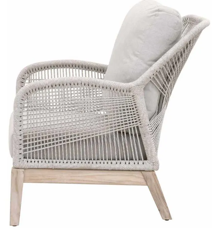 Essentials for Living 6817.WTA/PUM/GT Loom Outdoor Club Chair in Taupe and White Flat Rope Performance Pumice Gray Teak Essentials for Living 6817.WTA/PUM/GT Loom Outdoor Club Chair in Taupe and White Flat Rope Performance Pumice Gray Teak