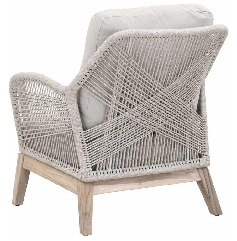 Essentials for Living 6817.WTA/PUM/GT Loom Outdoor Club Chair in Taupe and White Flat Rope Performance Pumice Gray Teak Essentials for Living 6817.WTA/PUM/GT Loom Outdoor Club Chair in Taupe and White Flat Rope Performance Pumice Gray Teak