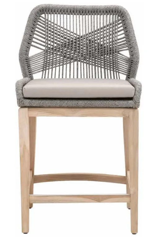 Essentials for Living 6808CS.PLA-R/SG/GT Loom Outdoor Counter Stool in Platinum Rope Performance Smoke Gray Gray Teak Essentials for Living 6808CS.PLA-R/SG/GT Loom Outdoor Counter Stool in Platinum Rope Performance Smoke Gray Gray Teak