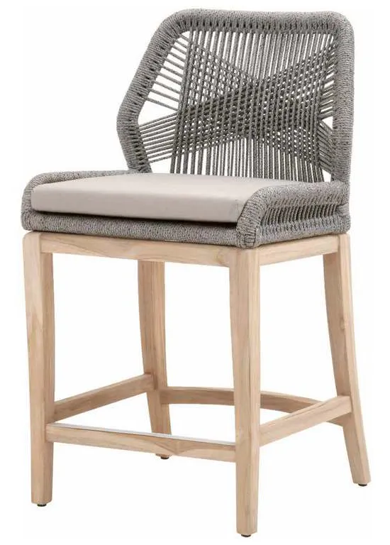 Essentials for Living 6808CS.PLA-R/SG/GT Loom Outdoor Counter Stool in Platinum Rope Performance Smoke Gray Gray Teak Essentials for Living 6808CS.PLA-R/SG/GT Loom Outdoor Counter Stool in Platinum Rope Performance Smoke Gray Gray Teak