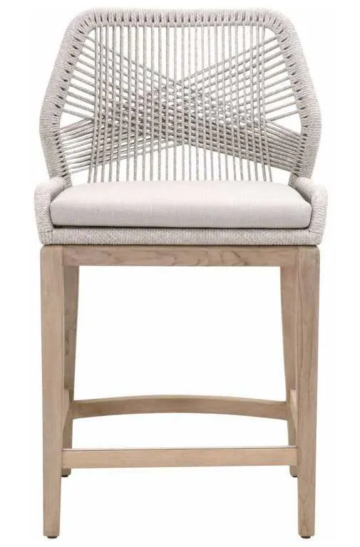 Essentials for Living 6808CS.WTA/PUM/GT Loom Outdoor Counter Stool in Taupe and White Flat Rope Performance Pumice Gray Teak Essentials for Living 6808CS.WTA/PUM/GT Loom Outdoor Counter Stool in Taupe and White Flat Rope Performance Pumice Gray Teak