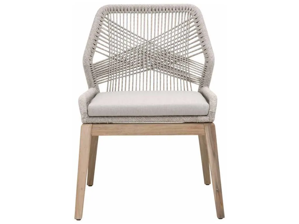 Essentials for Living 6808KD.WTA/PUM/GT  Loom Outdoor Dining Chair in Taupe and White Flat Rope Performance Pumice Gray Teak